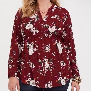 Torrid Burgundy Floral Blouse